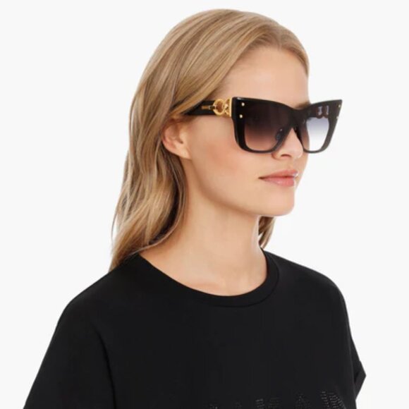 Balmain Armour BPS-106A-150 Black Gold Frame Grey Lens Cat Eye Shield Sunglasses - Picture 2 of 15